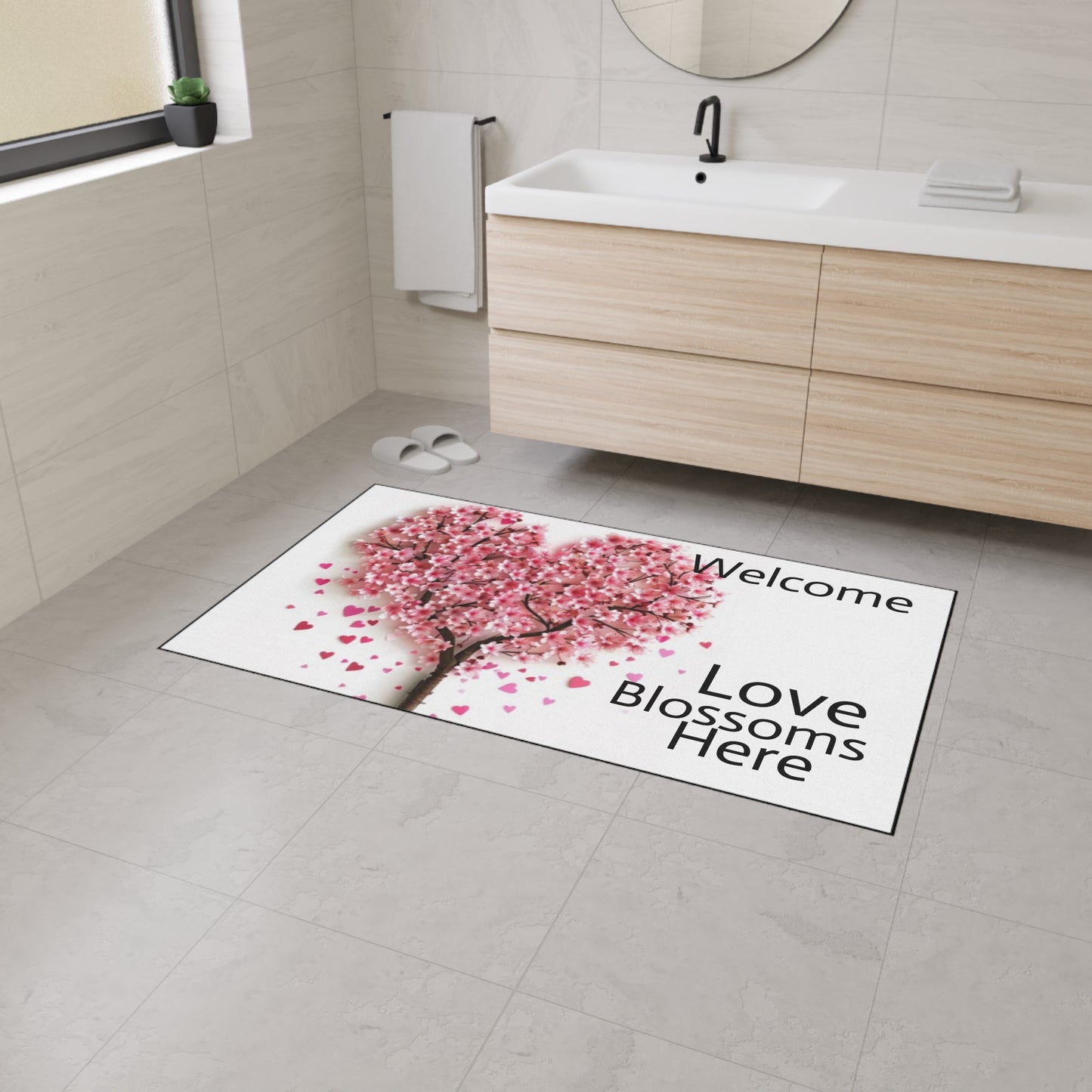 Welcome -Love Blossoms Here - Heavy Duty Floor Mat