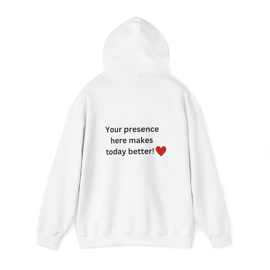 Bee Kind- (Back) Your presence here makes today better - Unisex Heavy Blend™ Hooded Sweatshirt