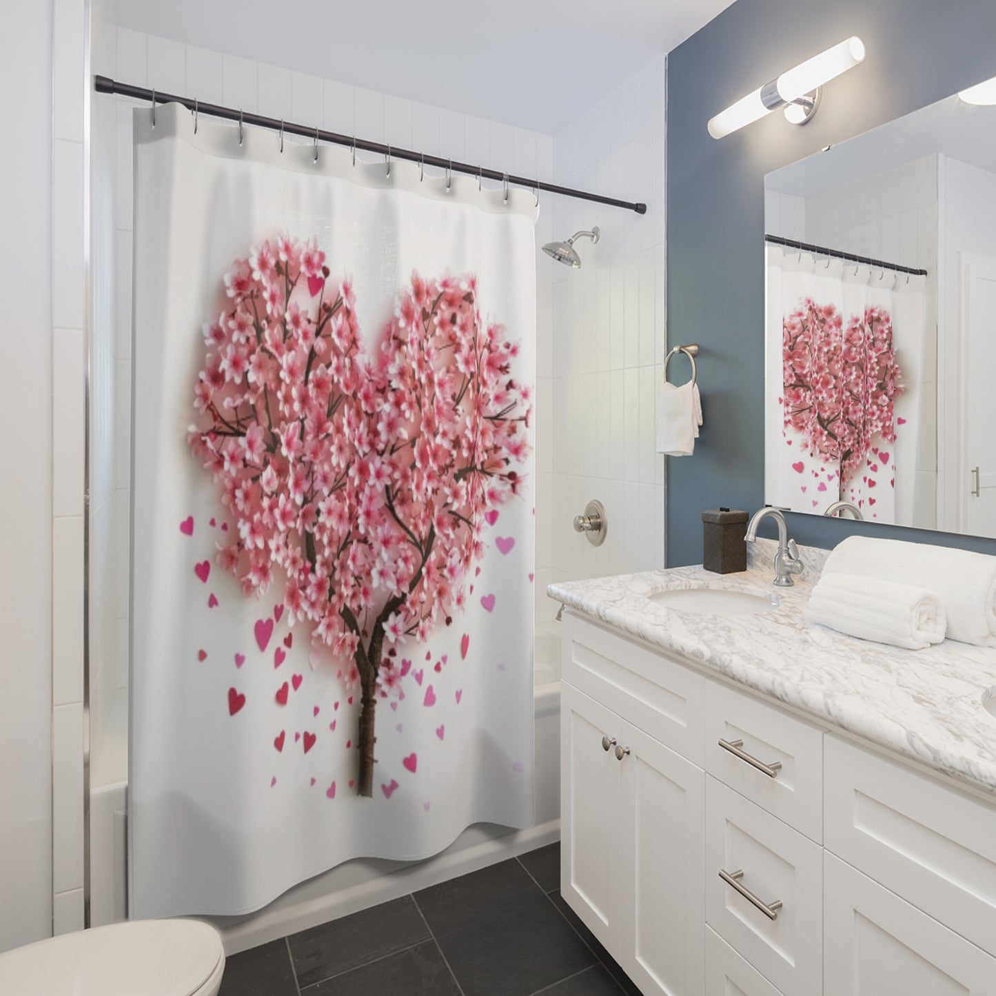 Cherry Blossom Heart Tree - Shower Curtains