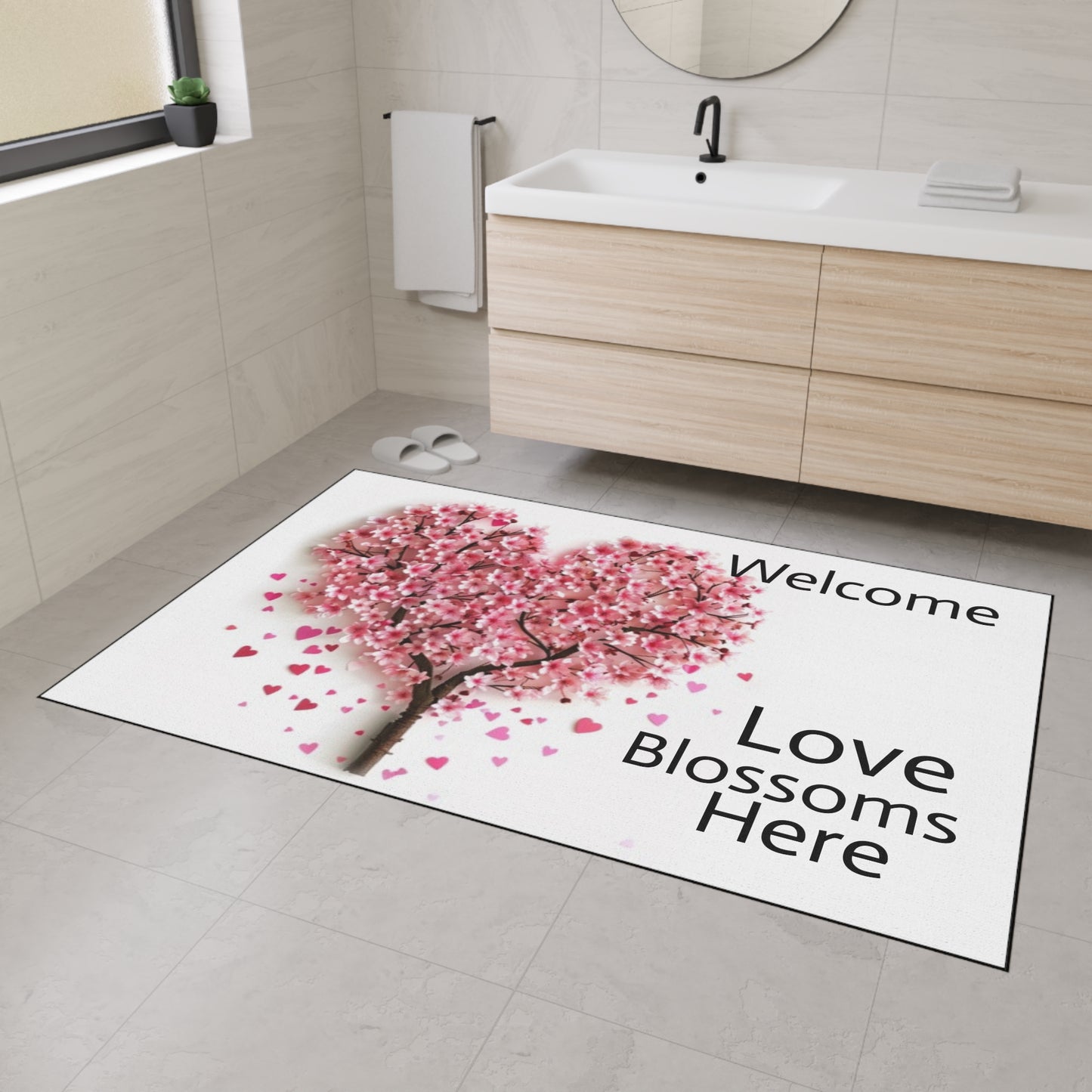 Welcome -Love Blossoms Here - Heavy Duty Floor Mat