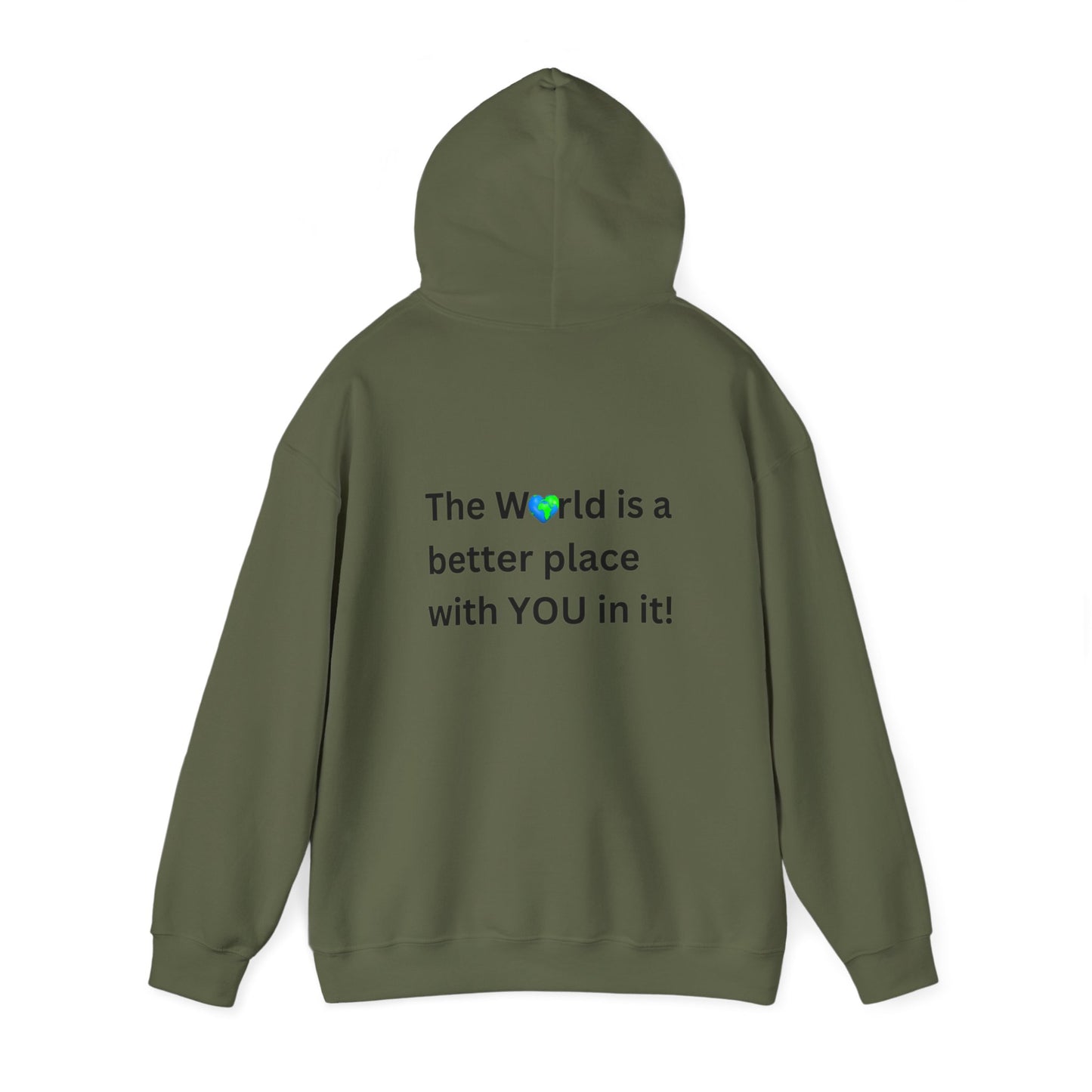 Bee Kind (Back) The world is a better place with you in it - Unisex Heavy Blend™ Hooded Sweatshirt