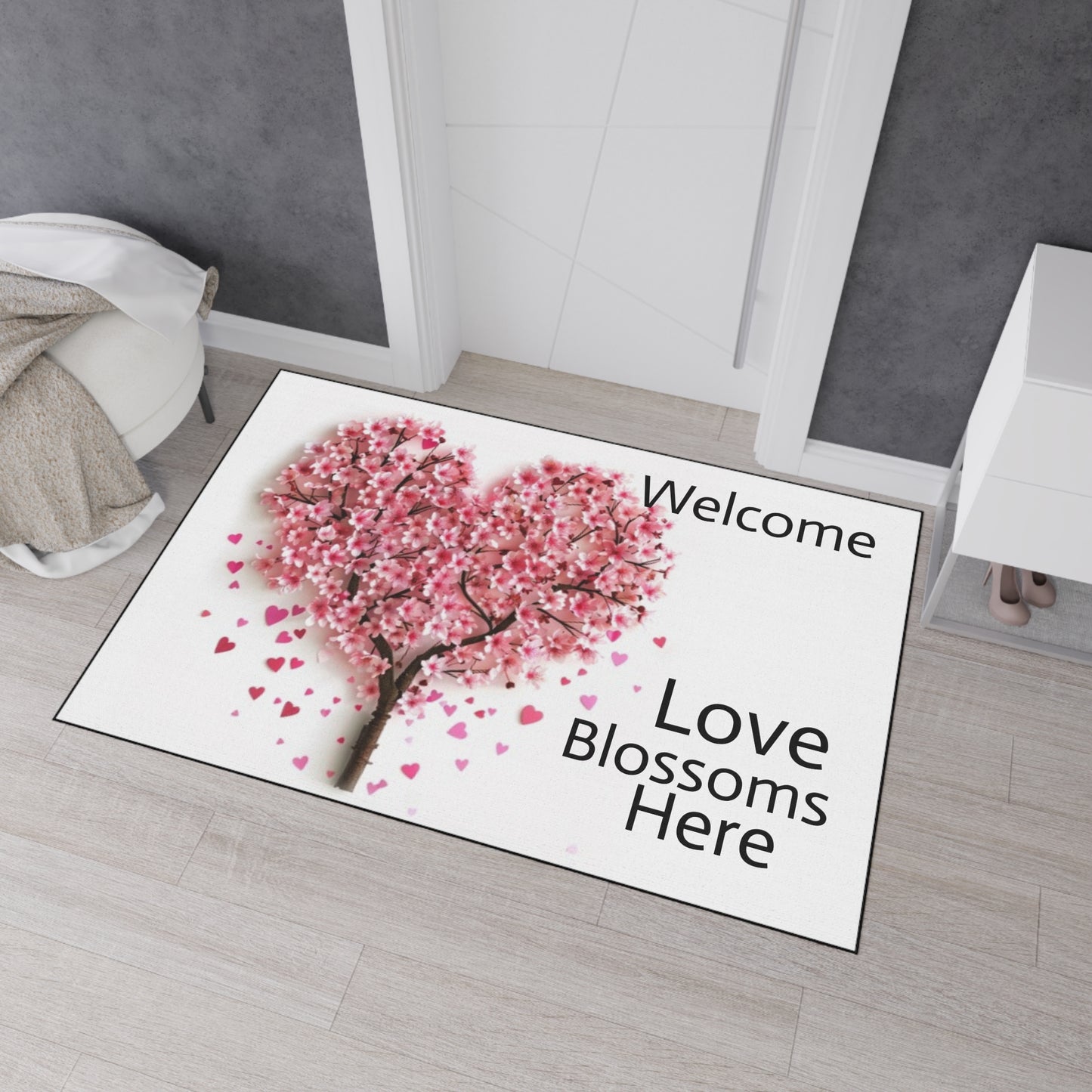 Welcome -Love Blossoms Here - Heavy Duty Floor Mat