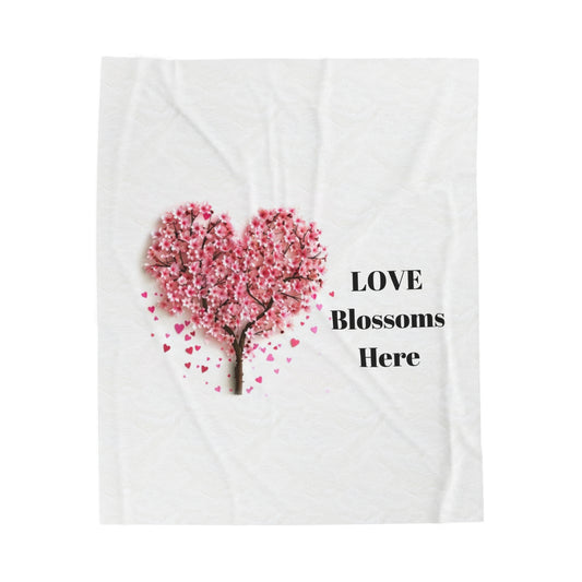 Love Blossoms Here - Velveteen Plush Blanket