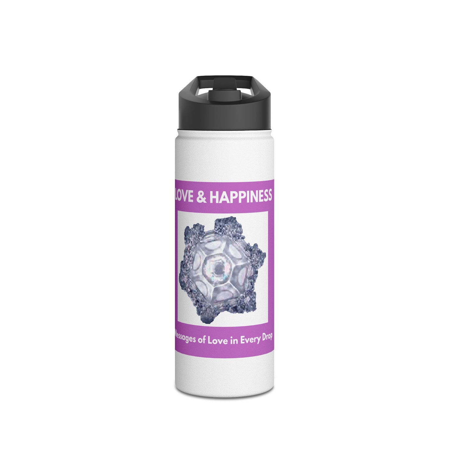 Love & Happiness - water crystal - Stainless Steel Water Bottle, Standard Lid