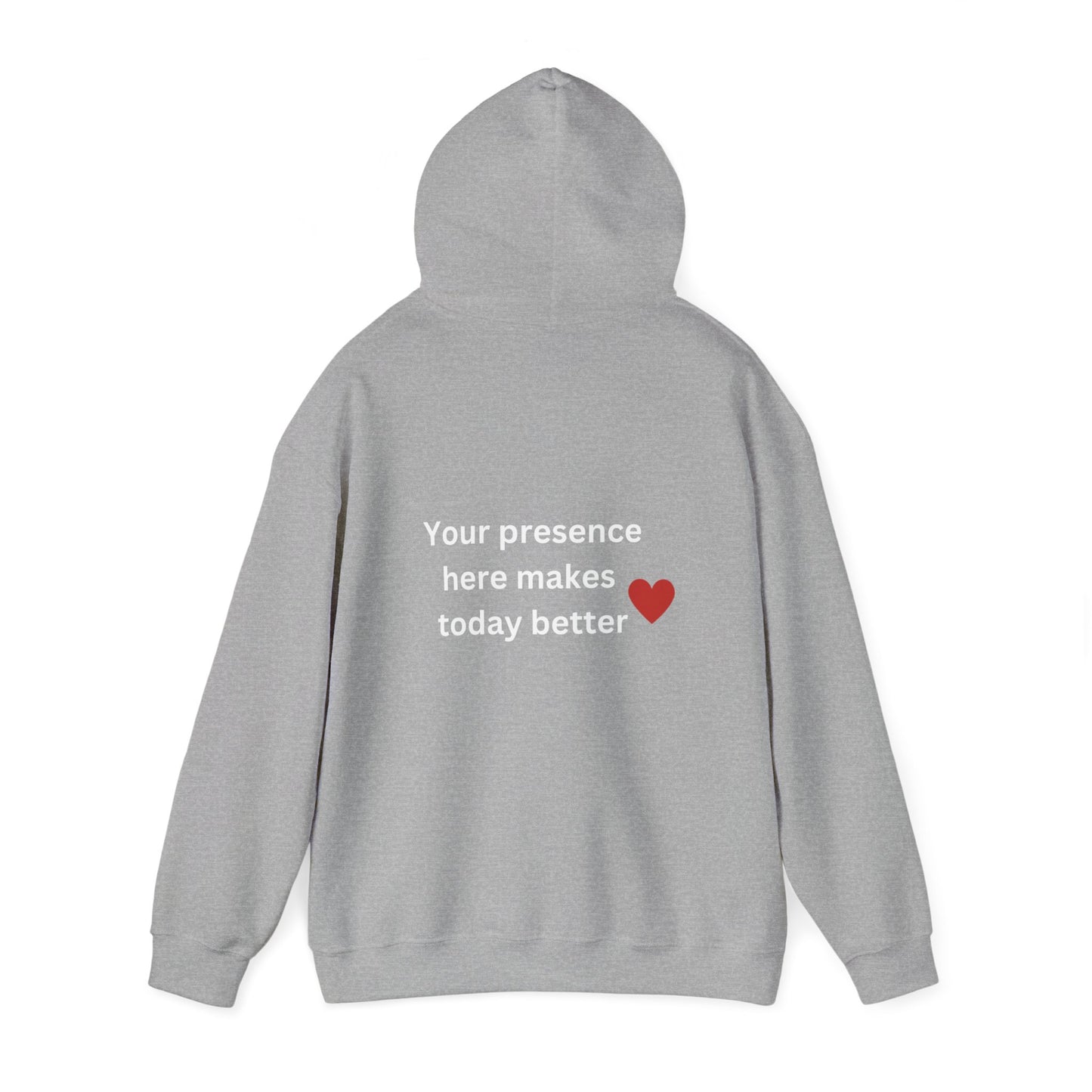 Bee Kind- (Back) Your presence here makes today better - Unisex Heavy Blend™ Hooded Sweatshirt