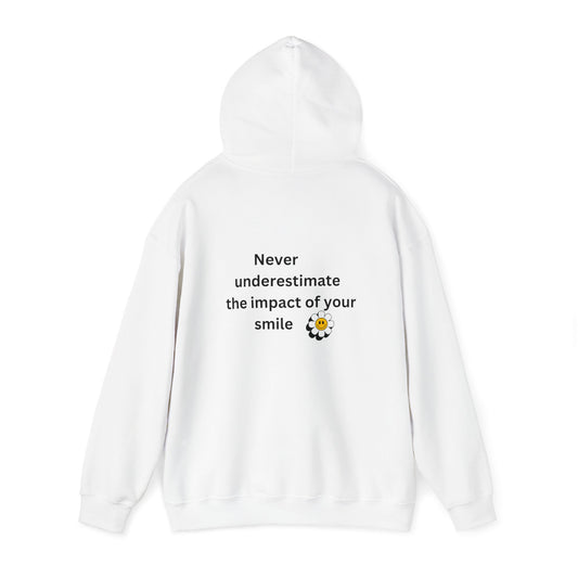 Bee Kind- (Back) Never underestimate the impact of your smile- Unisex Heavy Blend™ Hooded Sweatshirt