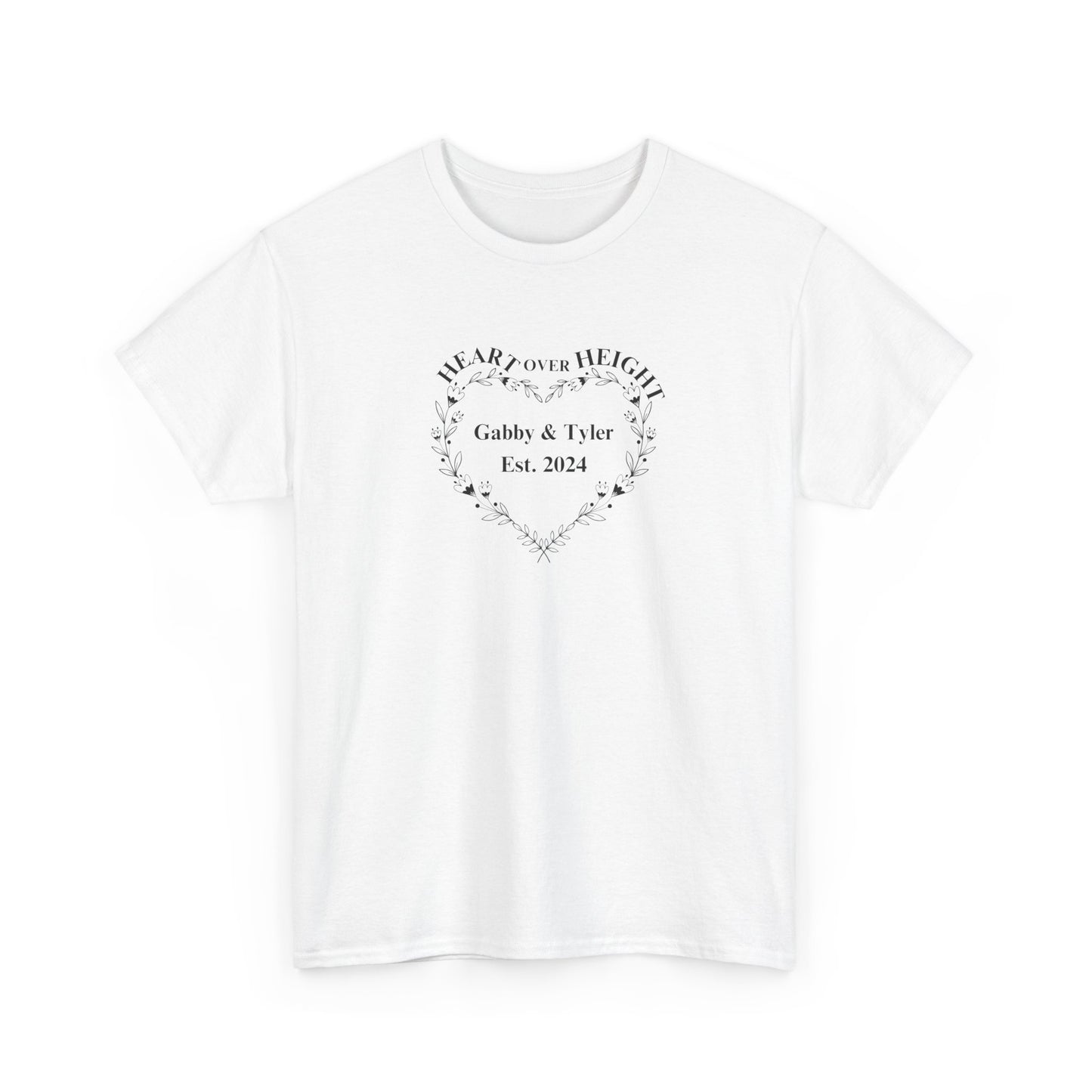 Gabby & Tyler - Heart over Height - EST. 2024 - Unisex Heavy Cotton Tee * wedding gift proceeds