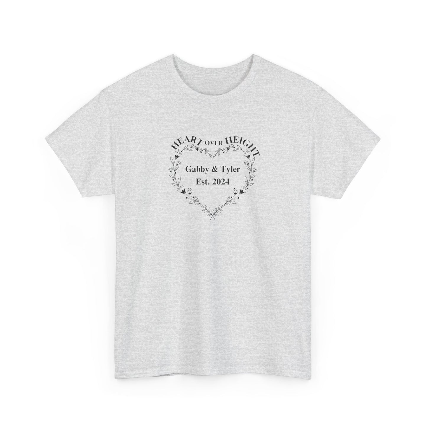 Gabby & Tyler - Heart over Height - EST. 2024 - Unisex Heavy Cotton Tee * wedding gift proceeds