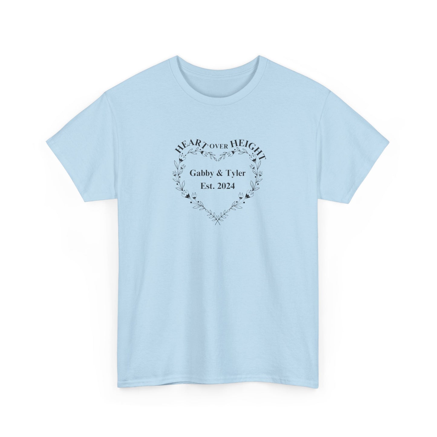 Gabby & Tyler - Heart over Height - EST. 2024 - Unisex Heavy Cotton Tee * wedding gift proceeds