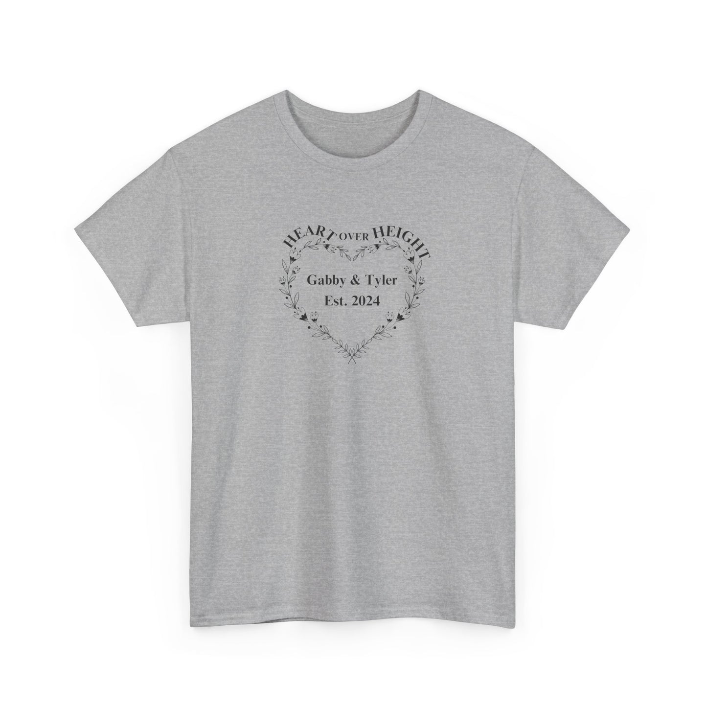 Gabby & Tyler - Heart over Height - EST. 2024 - Unisex Heavy Cotton Tee * wedding gift proceeds