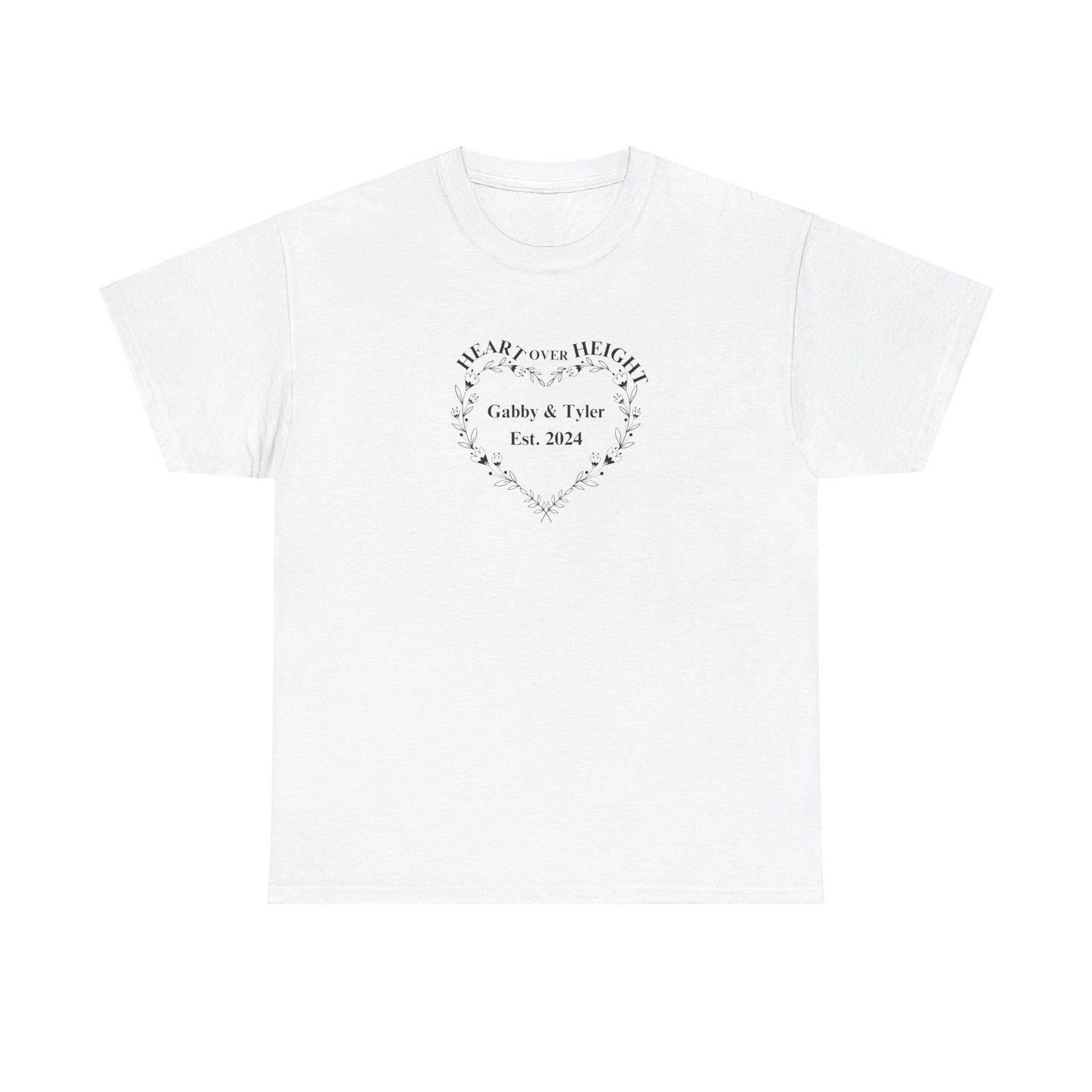 Gabby & Tyler - Heart over Height - EST. 2024 - Unisex Heavy Cotton Tee * wedding gift proceeds