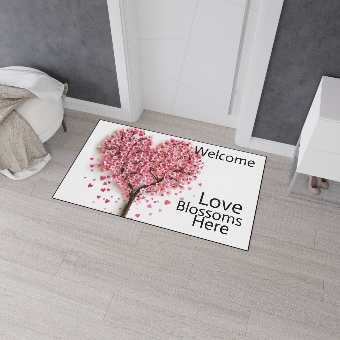 Welcome -Love Blossoms Here - Heavy Duty Floor Mat