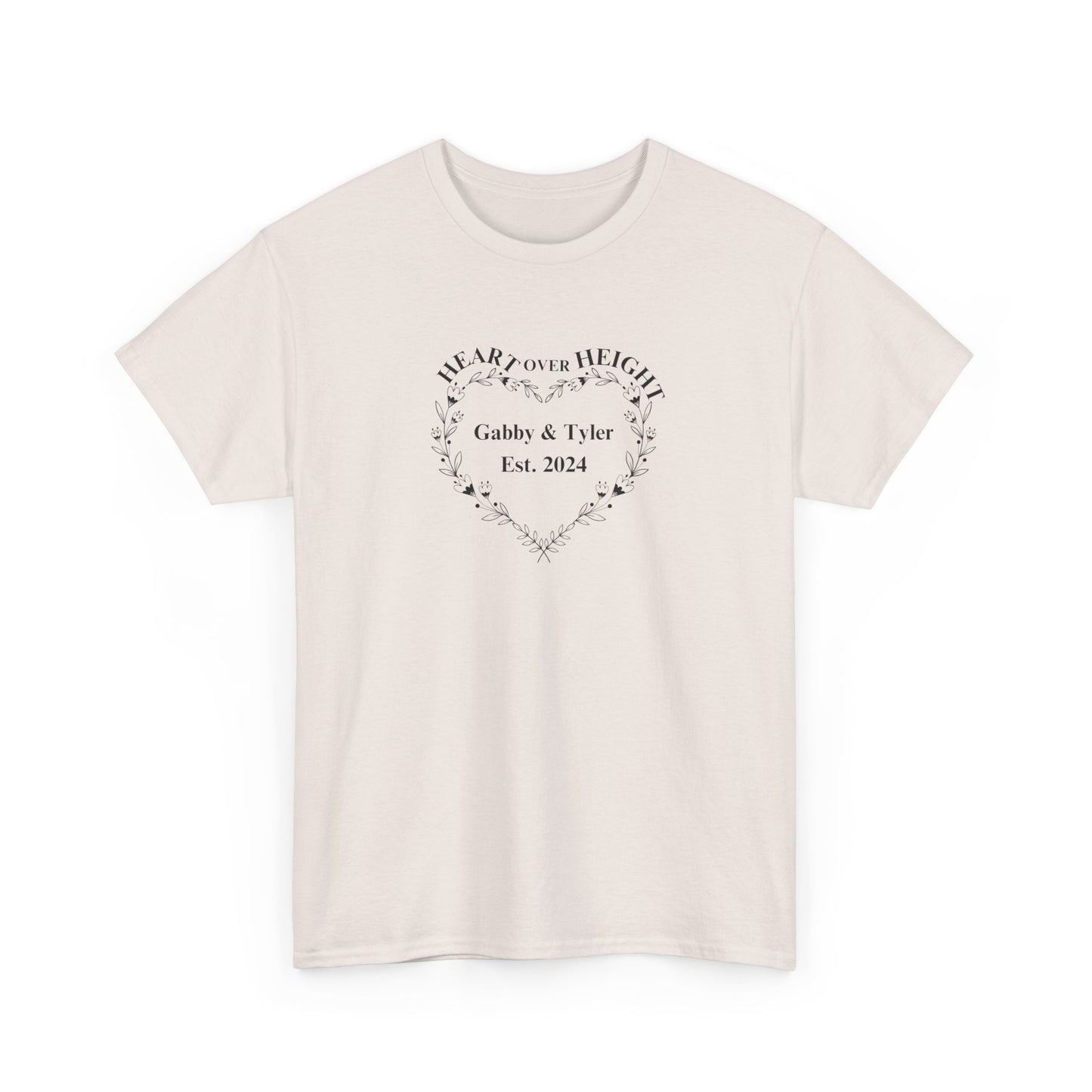 Gabby & Tyler - Heart over Height - EST. 2024 - Unisex Heavy Cotton Tee * wedding gift proceeds