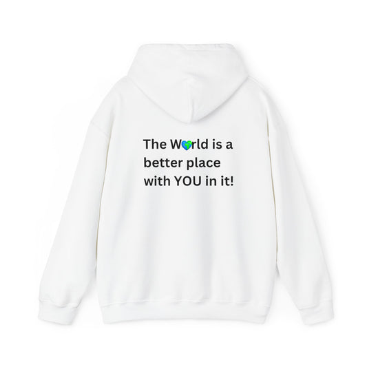 Bee Kind (Back) The world is a better place with you in it - Unisex Heavy Blend™ Hooded Sweatshirt