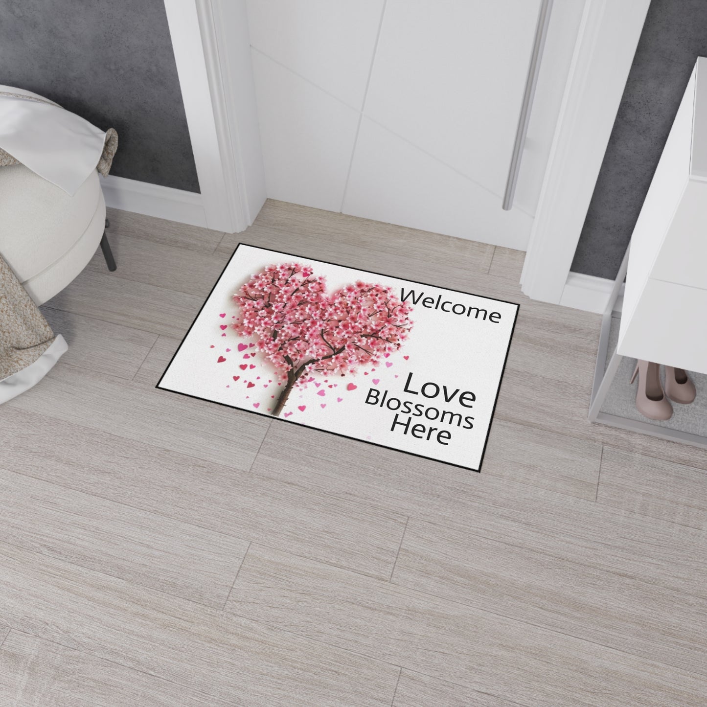 Welcome -Love Blossoms Here - Heavy Duty Floor Mat