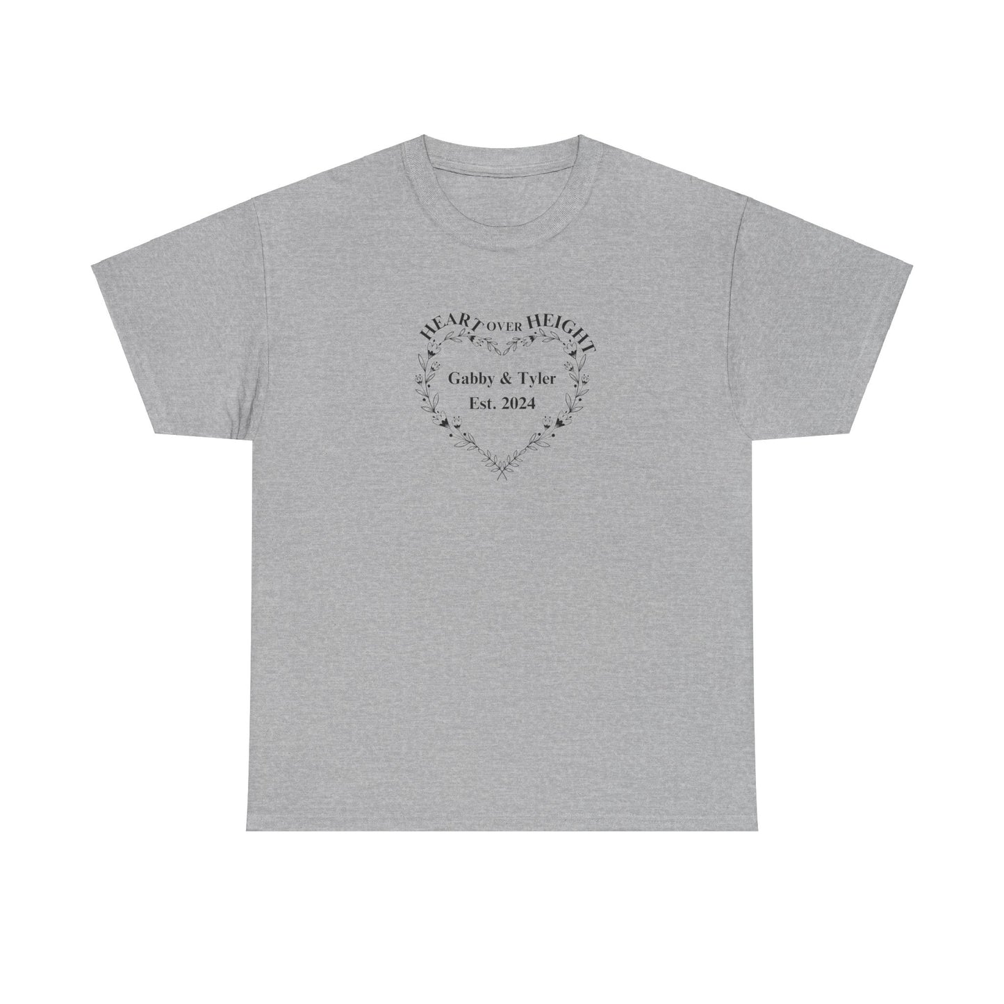 Gabby & Tyler - Heart over Height - EST. 2024 - Unisex Heavy Cotton Tee * wedding gift proceeds